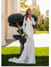 Long Sleeves Beaded Ivory Lace Satin Timeless Wedding Dress